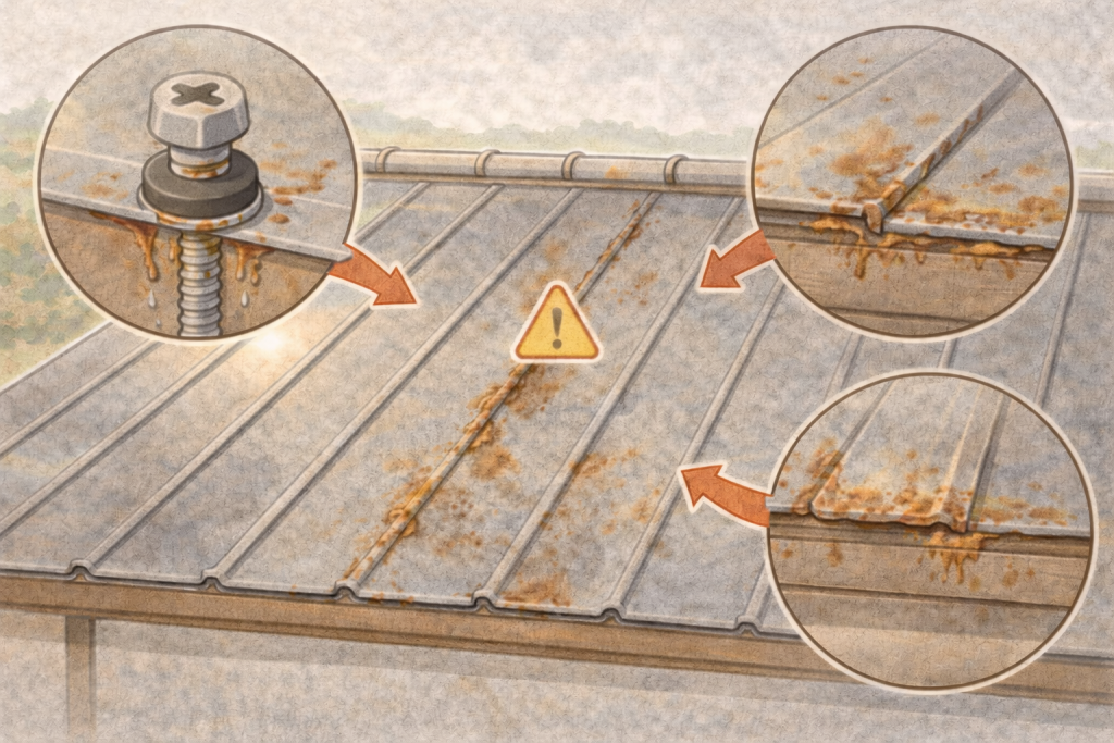 金属屋根の初期劣化を放置した場合に起こりうる状態のイメージ