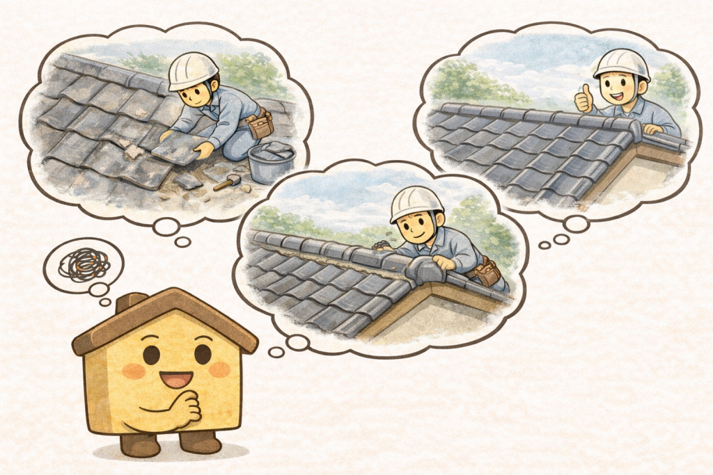 瓦屋根修理の目的別判断イメージ