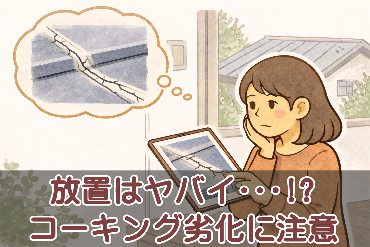 金属屋根のコーキング劣化に気づき写真で確認している住人の様子