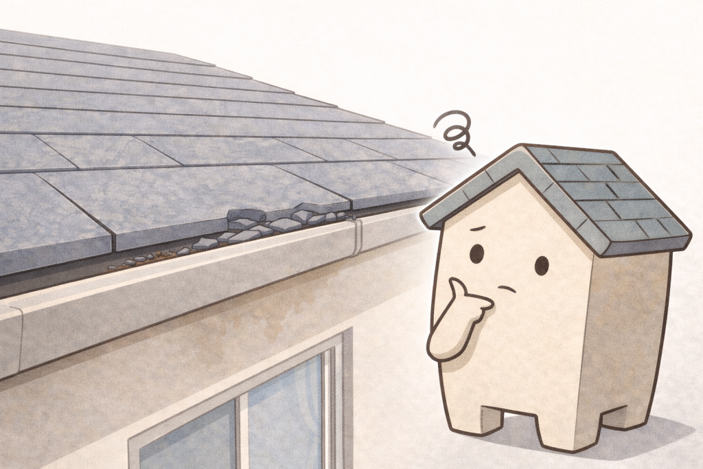 なぜ雨樋に屋根の欠片が溜まるのかを考えるイメージ
