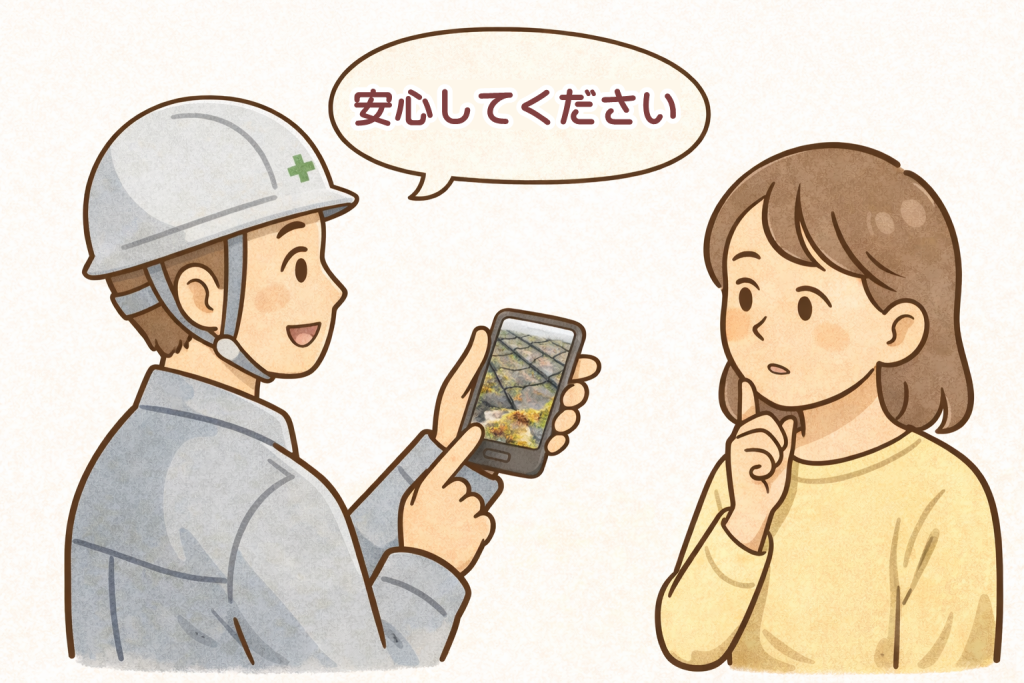 瓦屋根の状態を点検して安心している住宅のイメージ