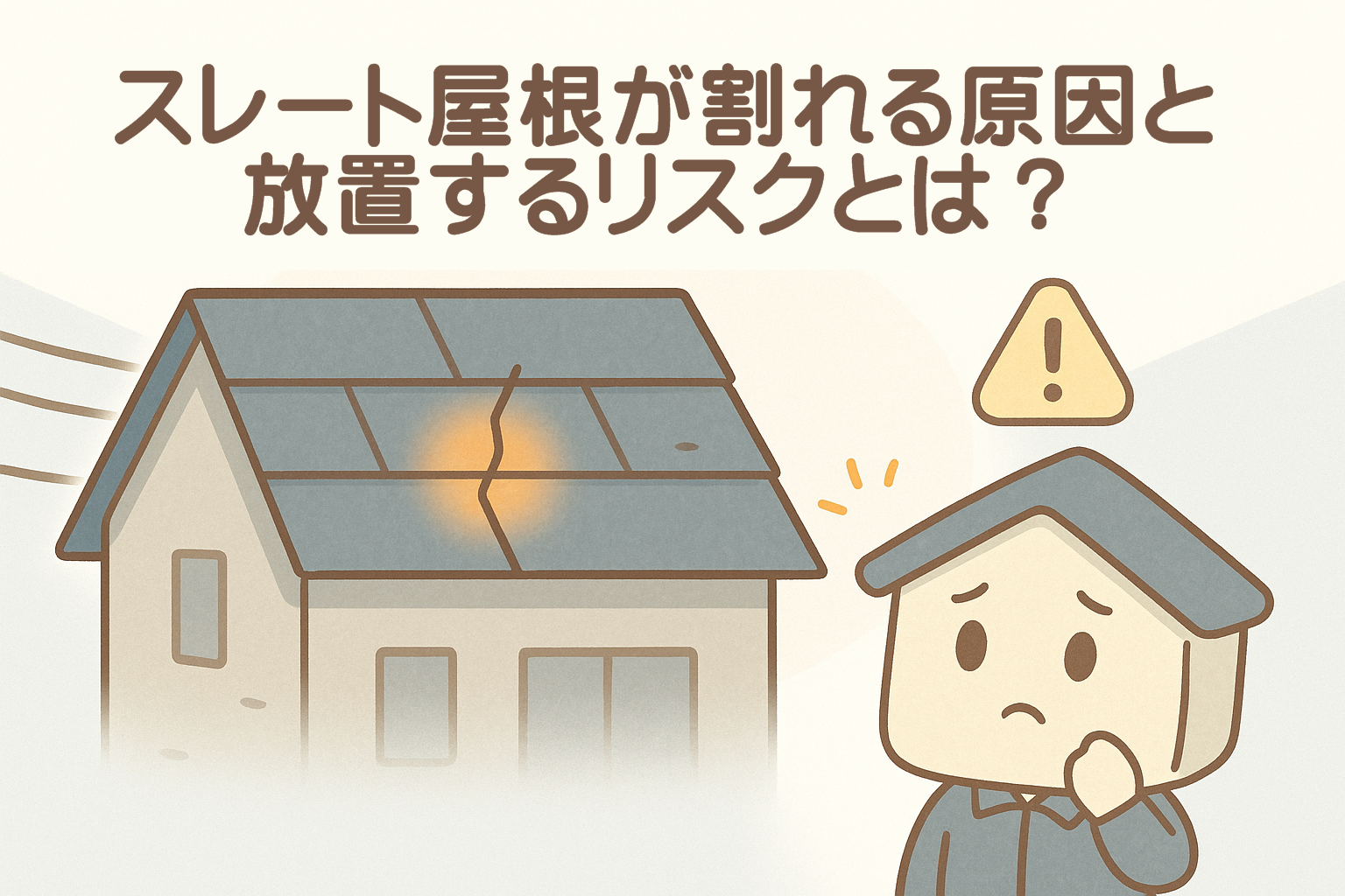 スレート屋根が割れる原因と放置リスクをわかりやすく示したアイキャッチ画像
