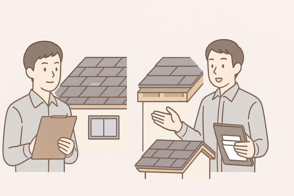 屋根修理の見積り金額に差が出る理由を点検内容の違いで表したイメージ