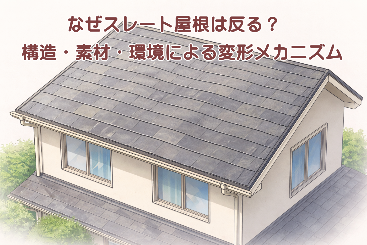 スレート屋根が反って変形している様子を示したイメージイラスト