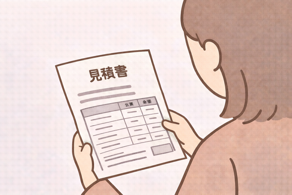 スレート屋根工事の見積書で内容を確認しているイメージ
