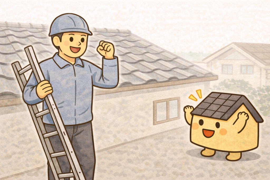 瓦屋根の点検を行い安心している住宅のイメージ