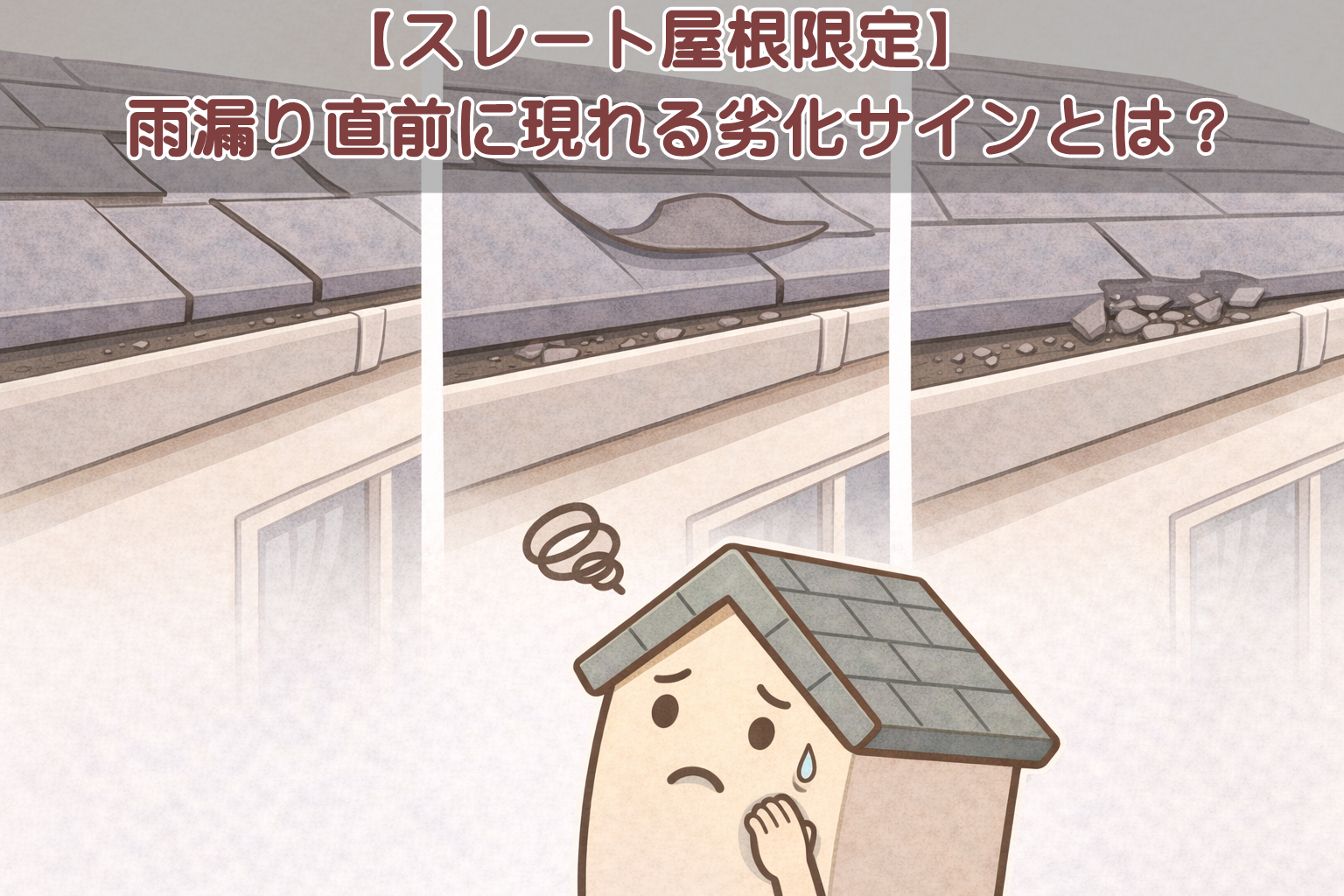 スレート屋根の雨漏り直前サインをまとめて示したイメージ