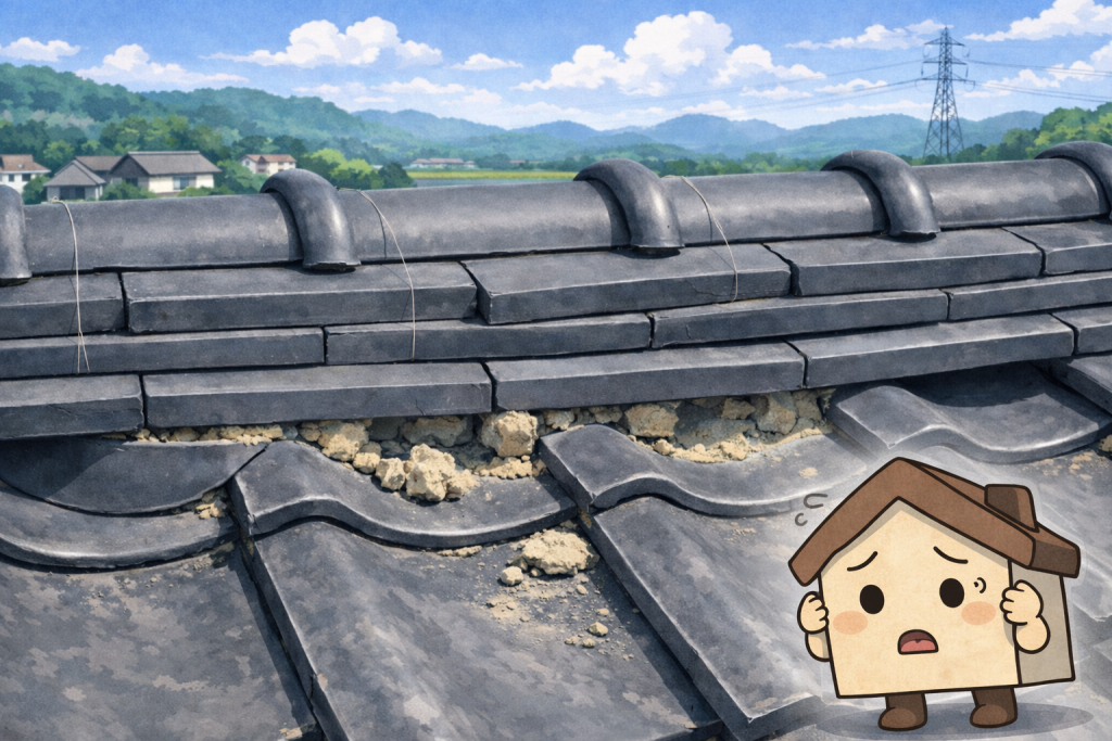 棟の劣化を放置したことで状態が悪化した瓦屋根