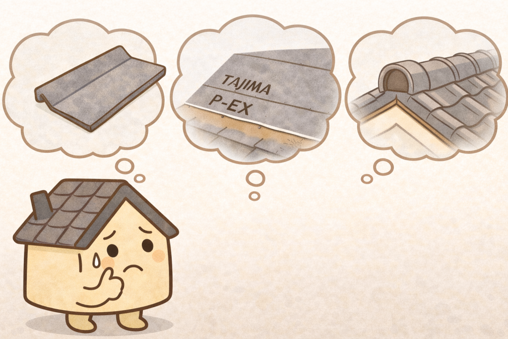 瓦・下地・棟の関係が分かる瓦屋根の構造イメージ