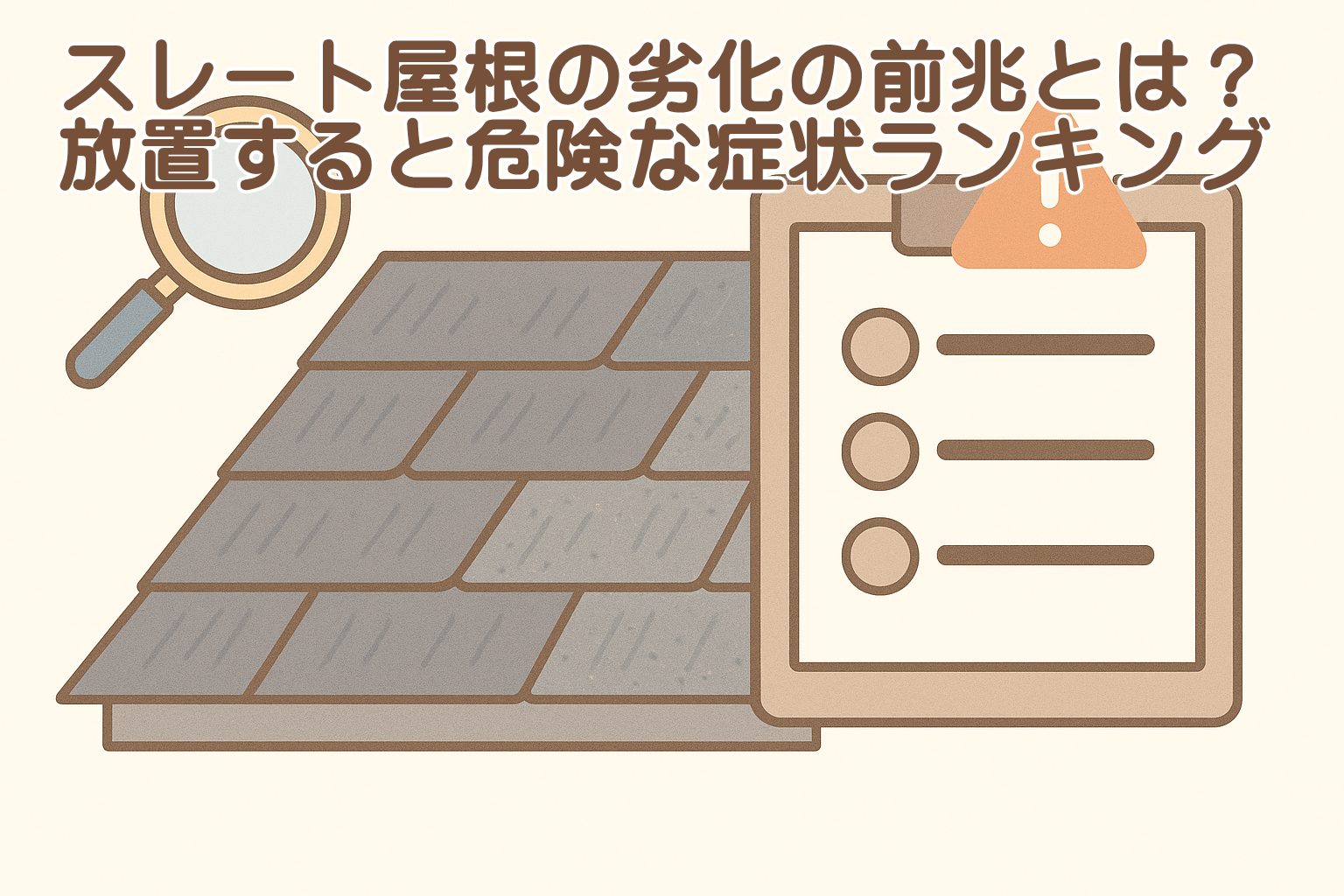 スレート屋根の劣化前兆と危険度を整理して解説するイメージイラスト