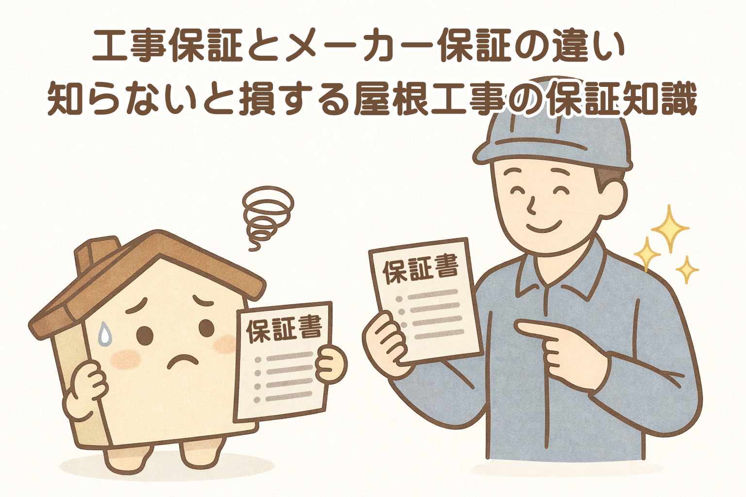 工事保証とメーカー保証の違いに迷う様子