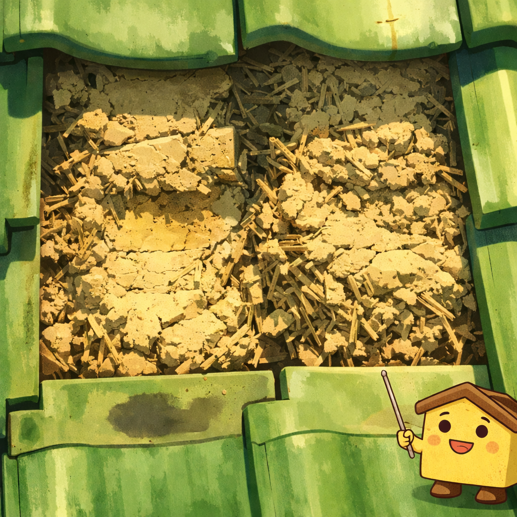 葺き土を使った伝統工法の瓦屋根構造