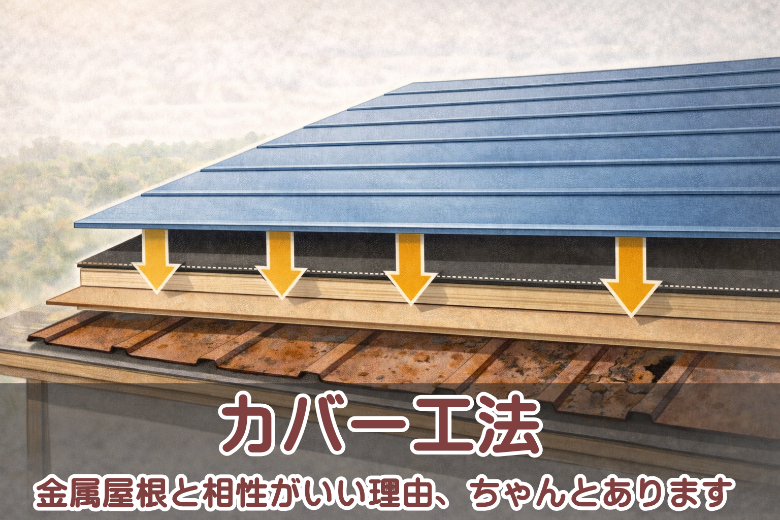 金属屋根とカバー工法の相性を示したイメージ