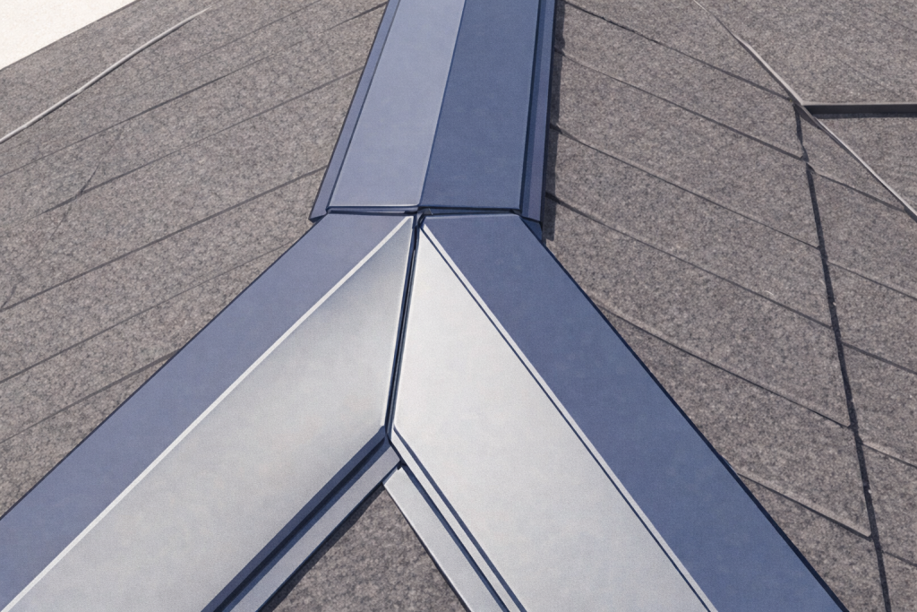 金属屋根でコーキングが使われる棟や板金取り合い部分の位置関係