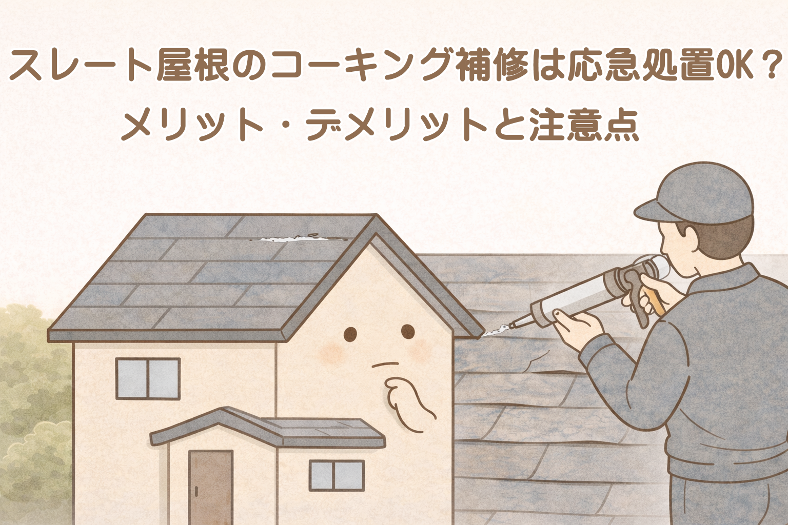 スレート屋根のコーキング補修で応急処置をするか迷っている住宅のイメージ