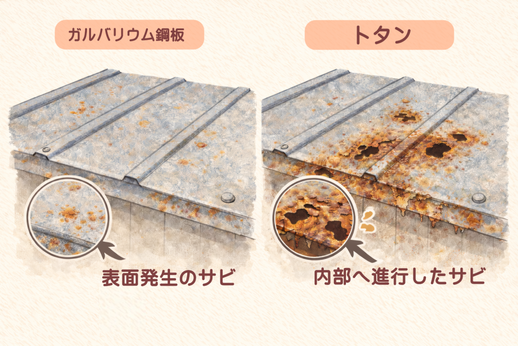 ガルバリウム鋼板とトタン屋根で異なるサビの進行と考え方