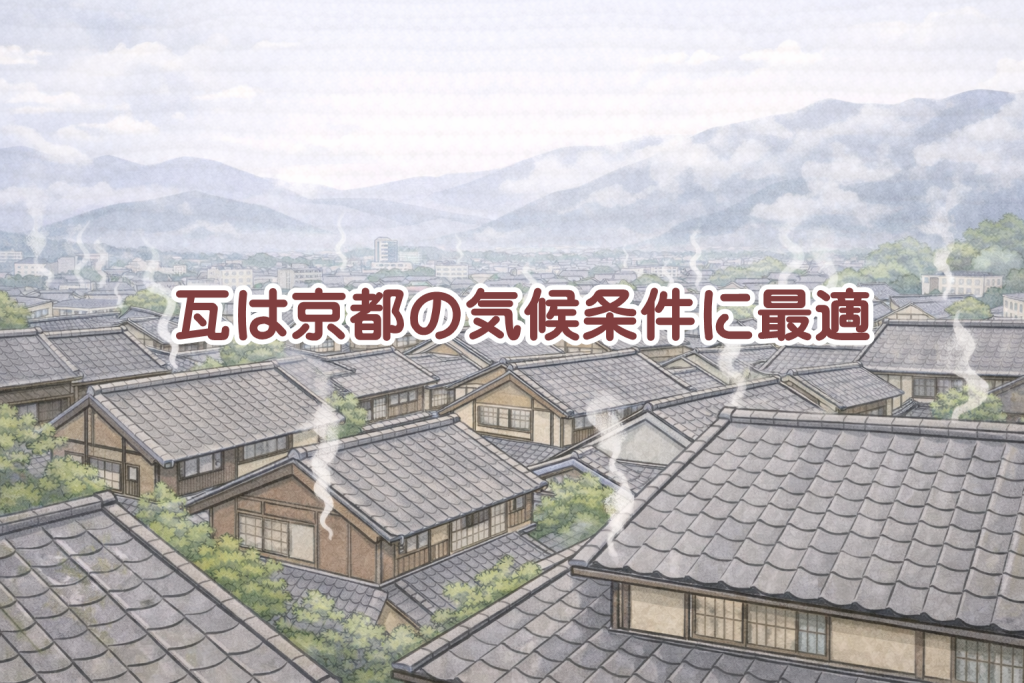 京都の住宅街に多く見られる瓦屋根の町並みイメージ