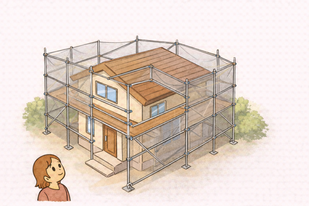 屋根工事で使われる足場の構造