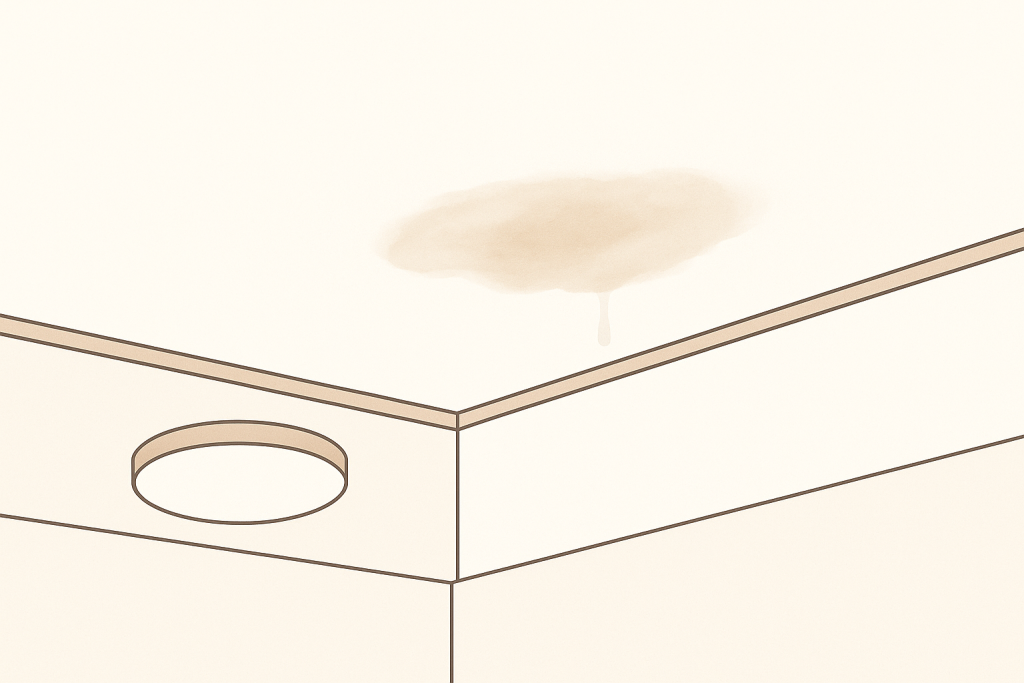 屋根の内部劣化が原因で天井に現れた雨漏りのシミ