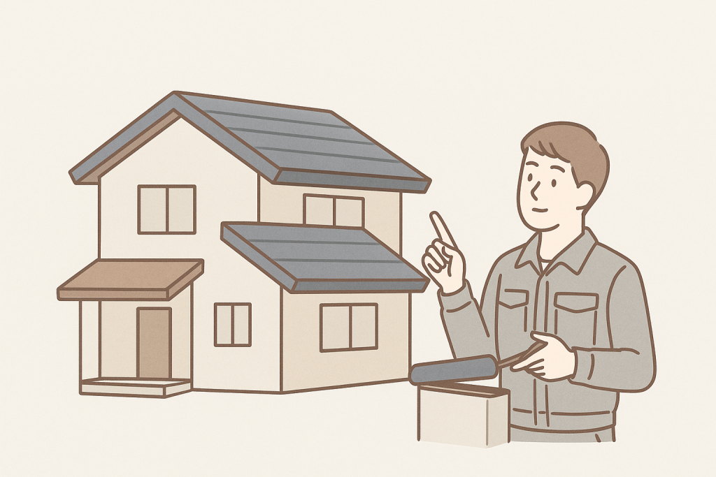 既存のスレート屋根の上に新しい屋根材を重ねたカバー工法のイメージ