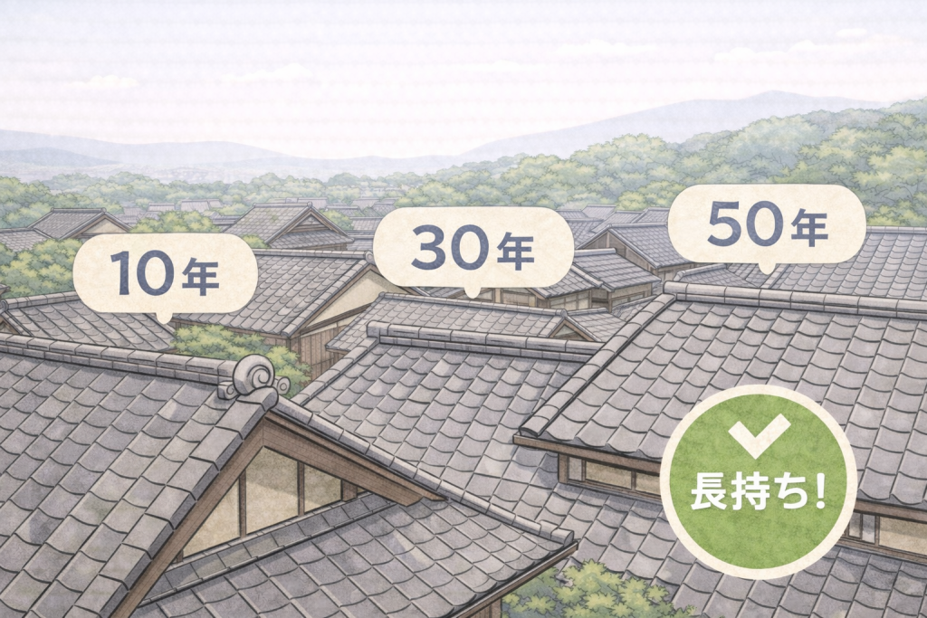 長期間使われ続けている瓦屋根の耐久性イメージ