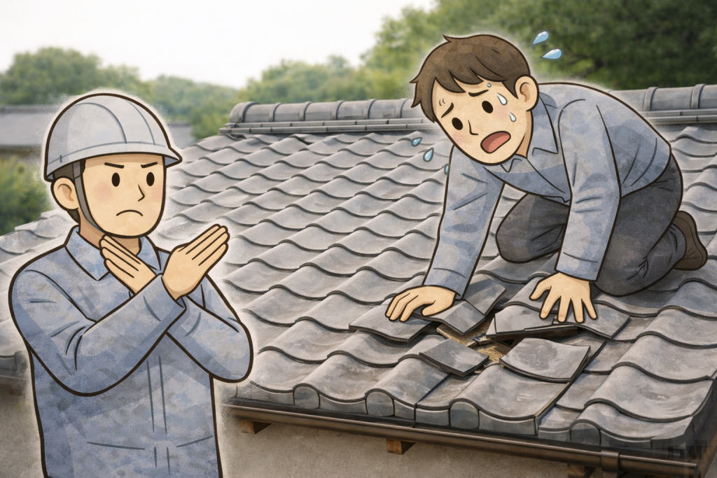 瓦屋根は手を入れすぎると劣化が進みやすいことを示すイメージ