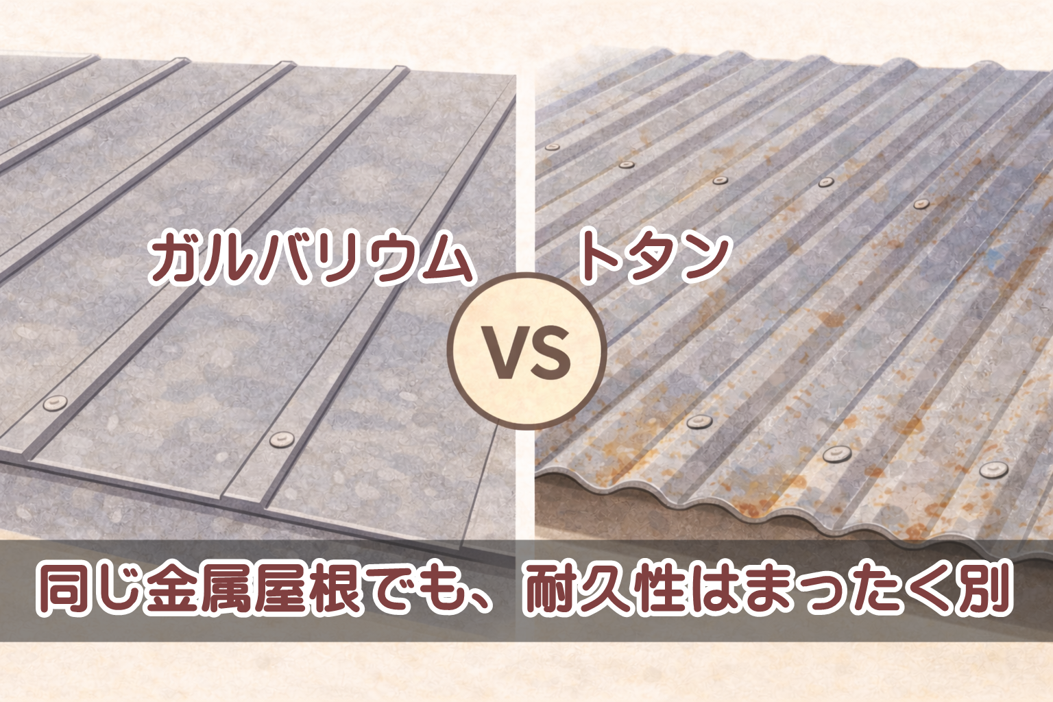 ガルバリウム鋼板とトタン屋根の違いが分かる比較イメージ