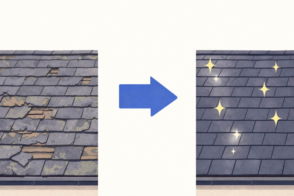 スレート屋根の葺き替え工事を示すイメージ
