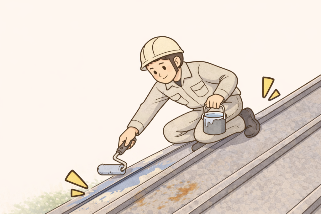 屋根上作業の不安定さによりDIY塗装が難しい金属屋根