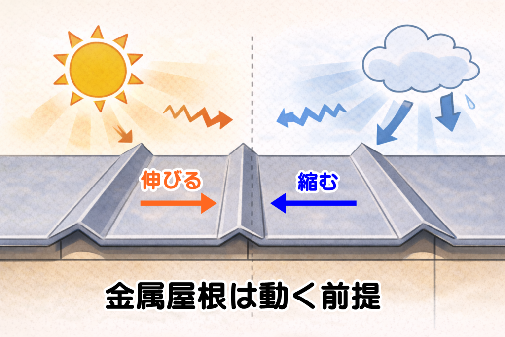 金属屋根が温度変化によって伸び縮みする仕組み