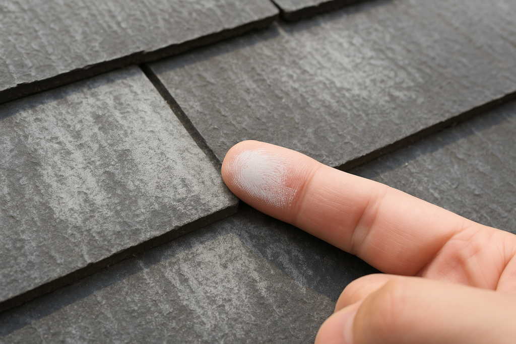 スレート屋根の表面を触ると白い粉が付くチョーキング現象の状態
