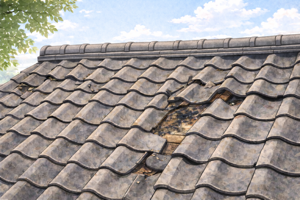 下地劣化を放置したことでトラブルが拡大した瓦屋根