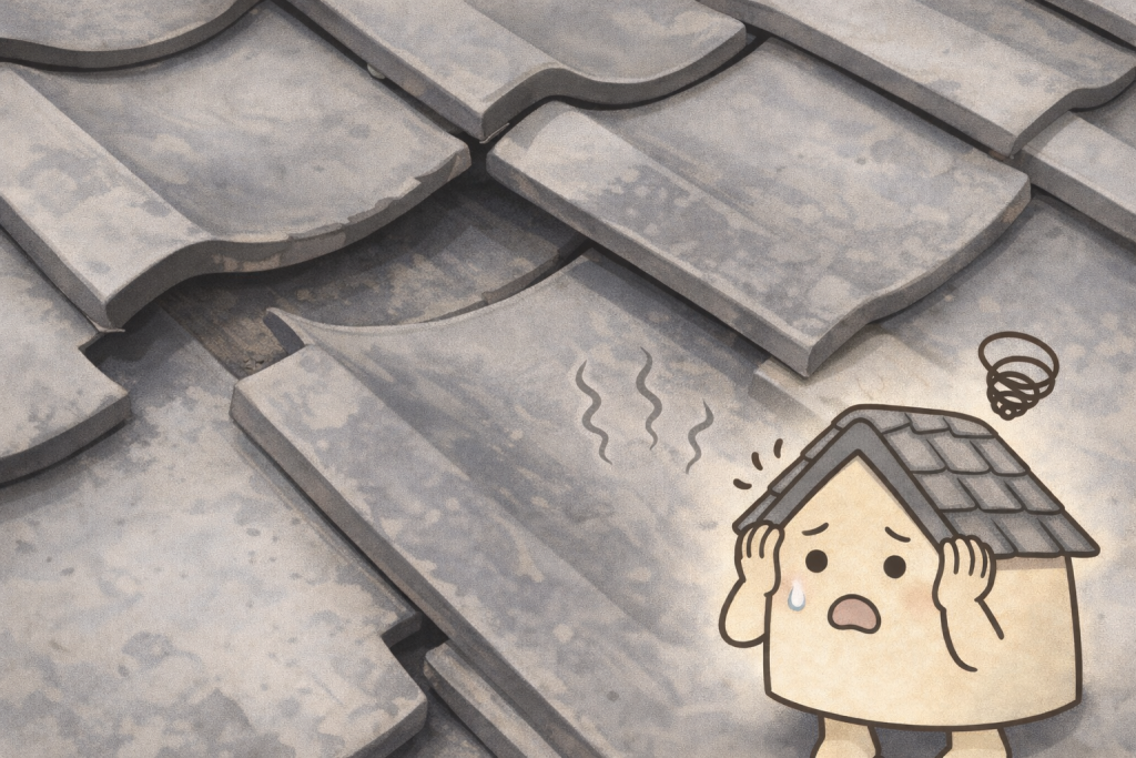 瓦のズレから雨水が侵入するイメージ