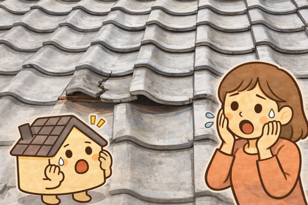 地震や台風、経年劣化が瓦屋根に影響するイメージ