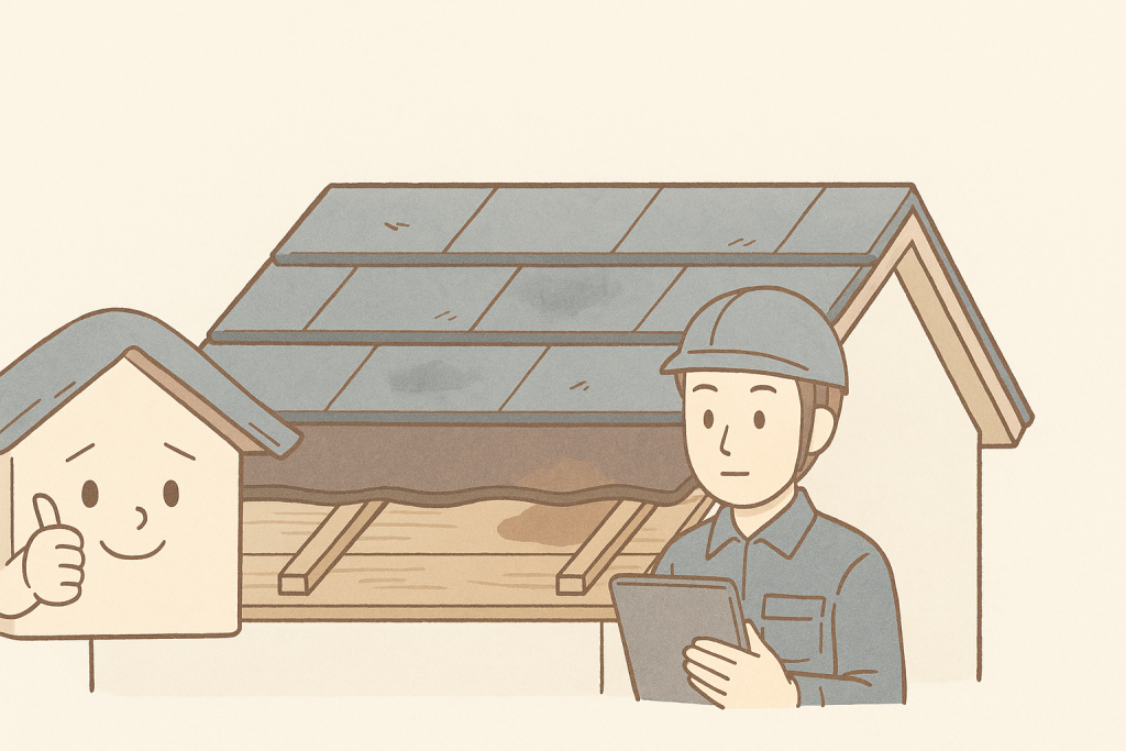 スレート屋根の内部構造と下地の状態を確認する断面イメージ