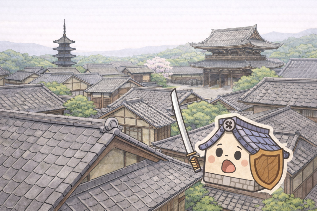 京町家や歴史的建造物に使われる瓦屋根のイメージ