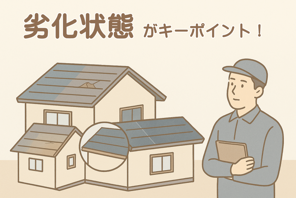 スレート屋根の劣化状態によって修理費用が変わることを示すイメージ