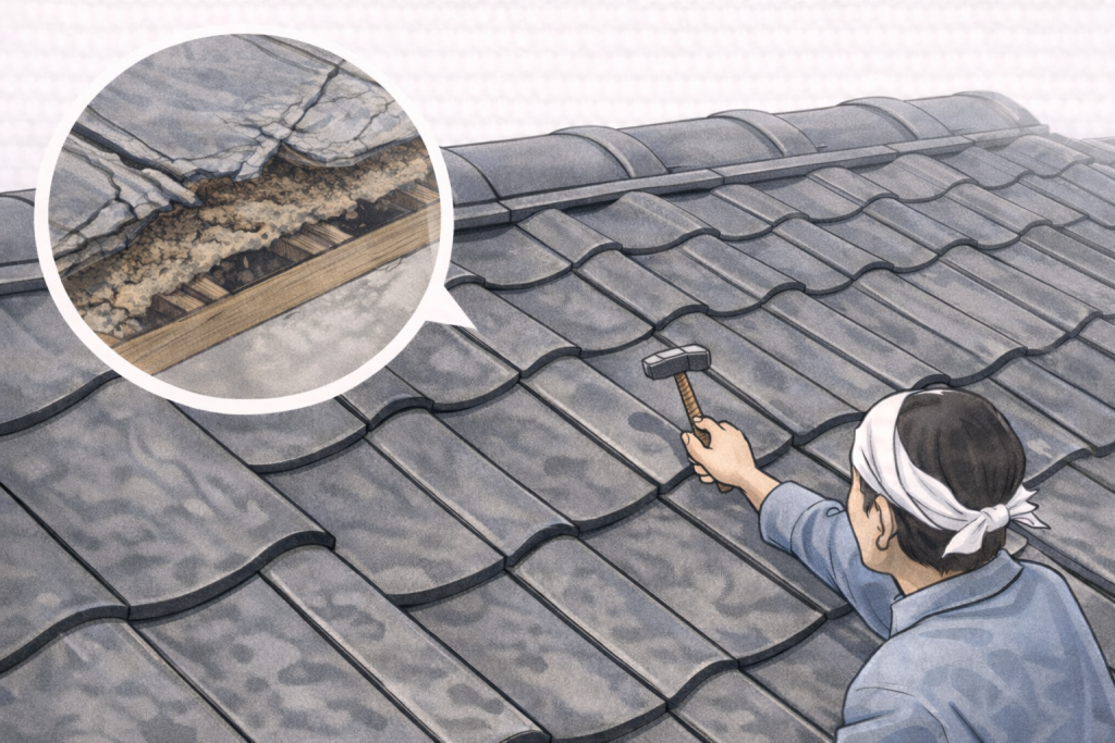 下地を確認しない屋根工事による施工不良イメージ