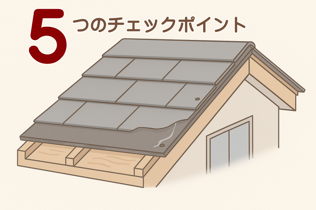 屋根表面に現れる内部劣化を疑うチェックポイントの例