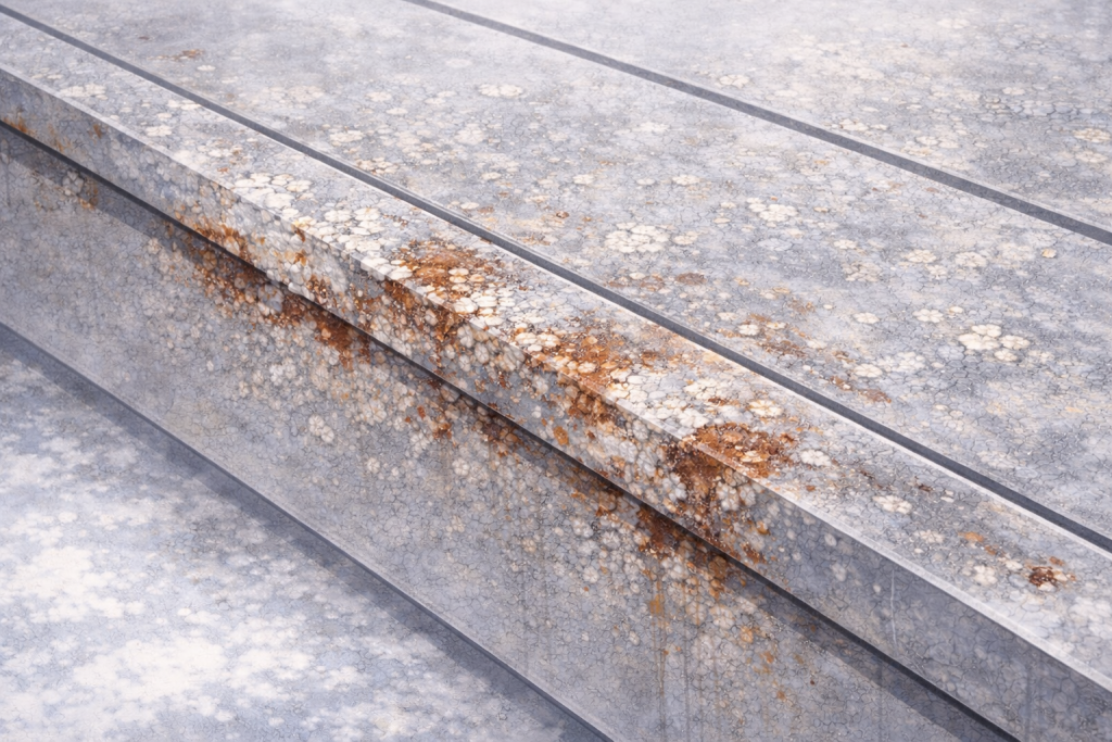 白サビの下に赤サビが混在している注意が必要な状態のイメージ