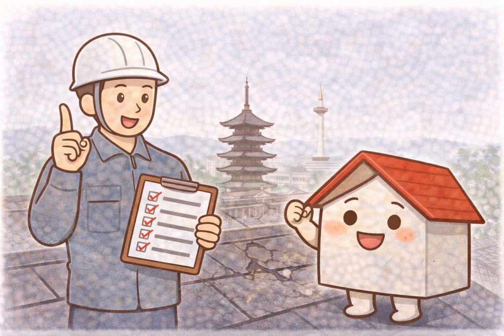 京都の気候を踏まえてスレート屋根の修理方法を判断するイメージ
