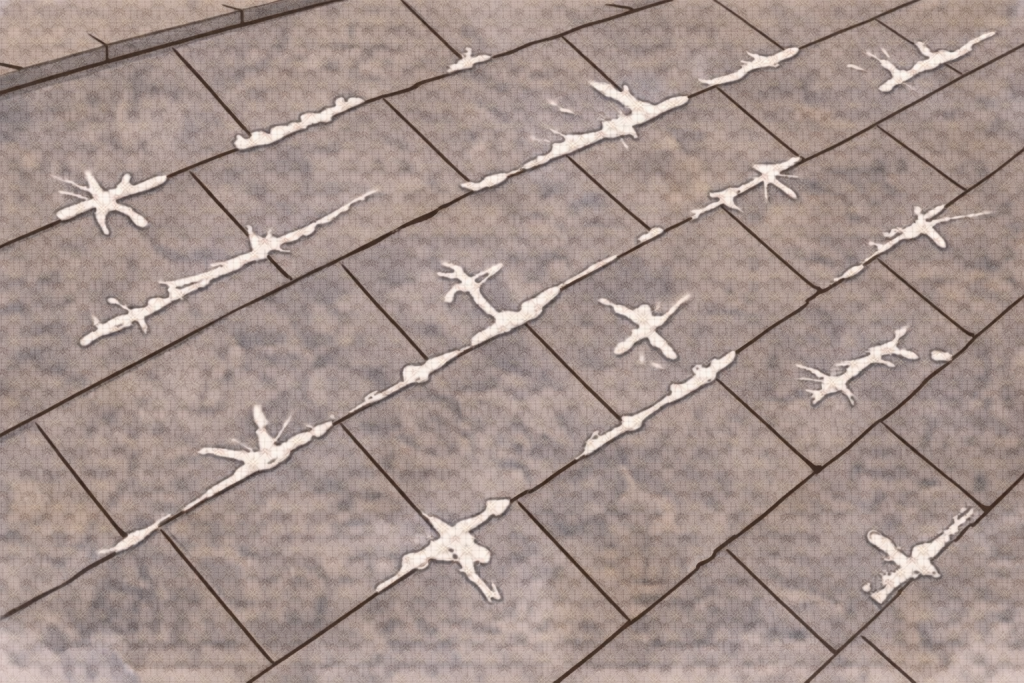 コーキングで補修されたスレート屋根の失敗例