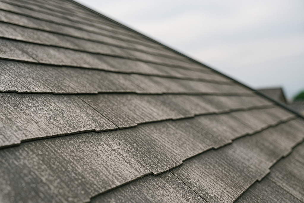 塗膜が劣化して白い粉が出るチョーキング現象が起きたスレート屋根
