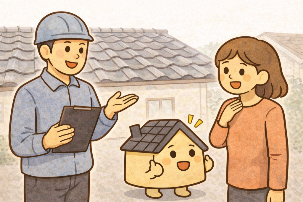 瓦屋根の状態を点検して安心している住宅のイメージ