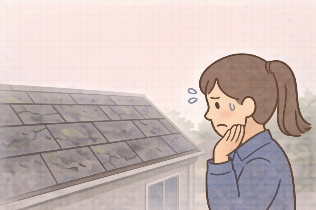 経年劣化によるスレート屋根の変化は火災保険対象外であることを示すイメージ
