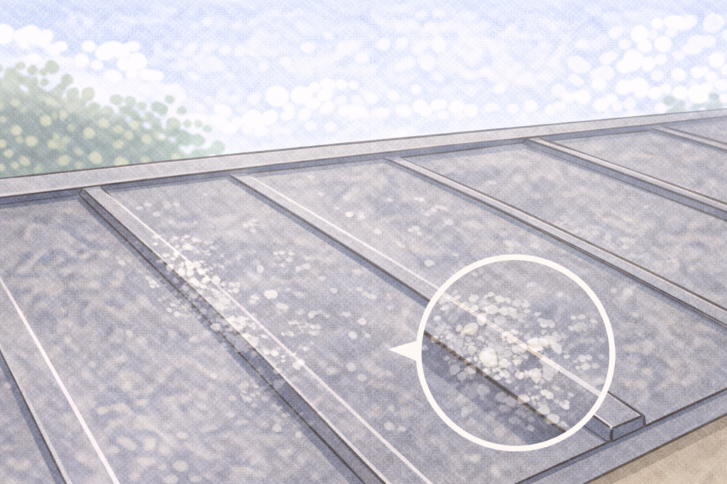 白サビのみでサビ止め塗装を急ぐ必要がない金属屋根の状態