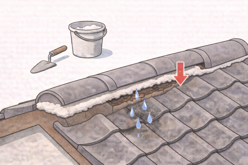 漆喰補修の施工不良で起こる剥がれや再劣化のイメージ