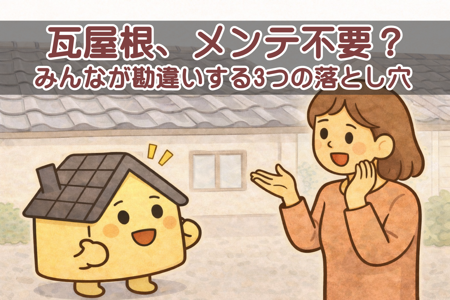 瓦屋根のある住宅の外観とメンテナンスの考え方を示すイメージ