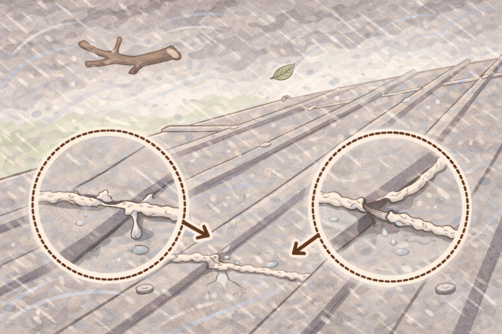 台風後に劣化しやすい金属屋根のコーキング