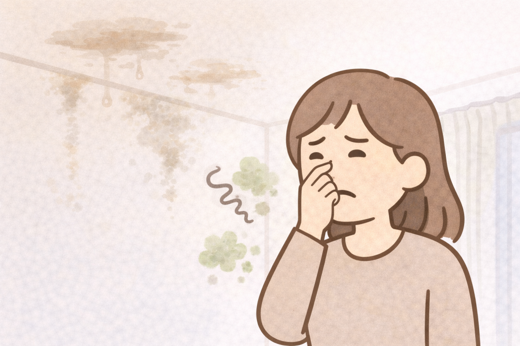 天井のシミなど室内側に現れる雨漏りの前兆イメージ
